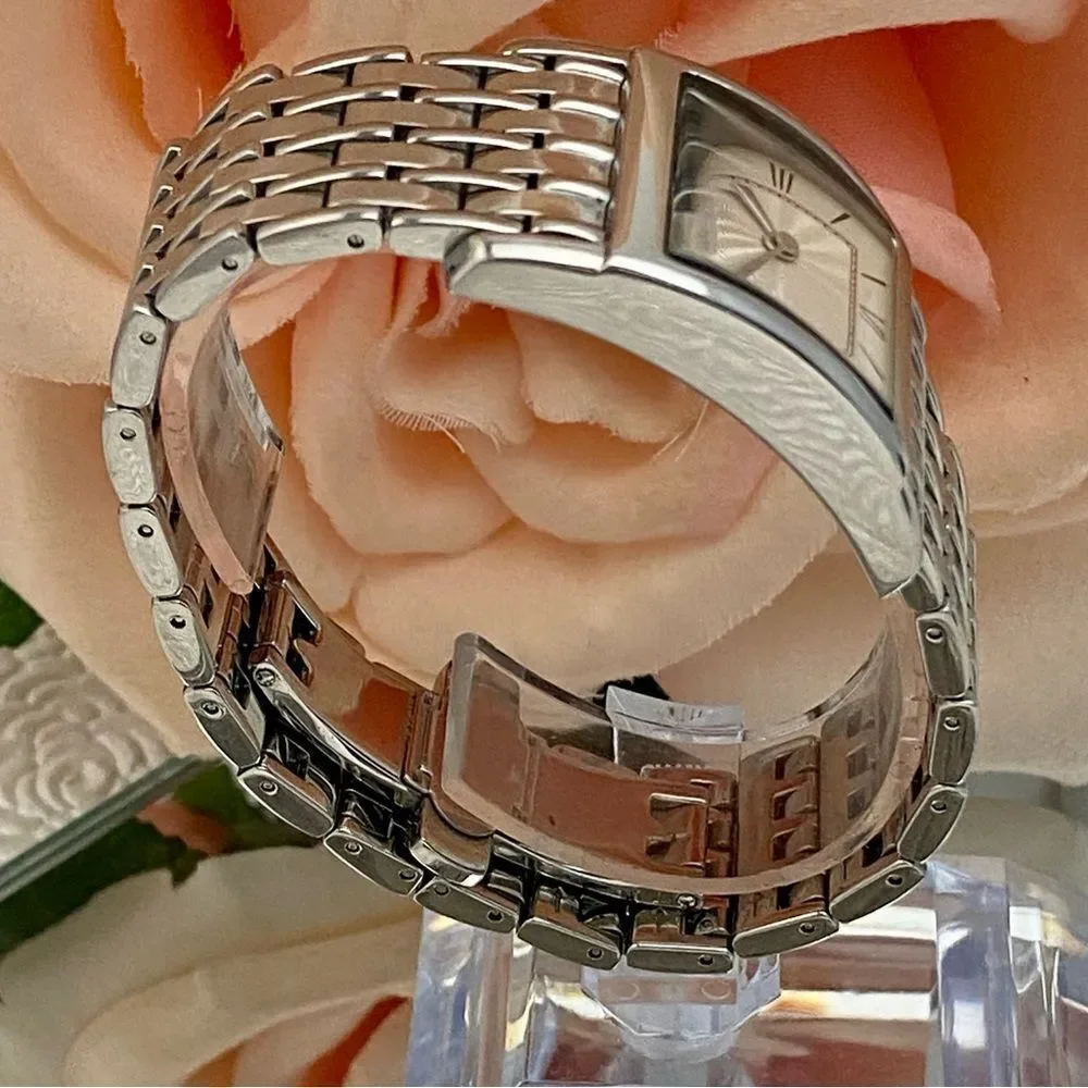 BCBGMaxAzria Stainless Steel Tank Style Dress Watch Roman Numerals